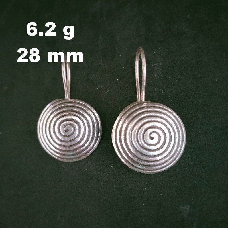 FINE SILVER EARRINGS 925 STERLING CRAFT Dangle 6g Hill Tribe Spiral round 23203
