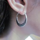 FINE SILVER EARRINGS 925 STERLING LUXURY HOOP ROUND HAMMER TWINKLE FASHION STYLE