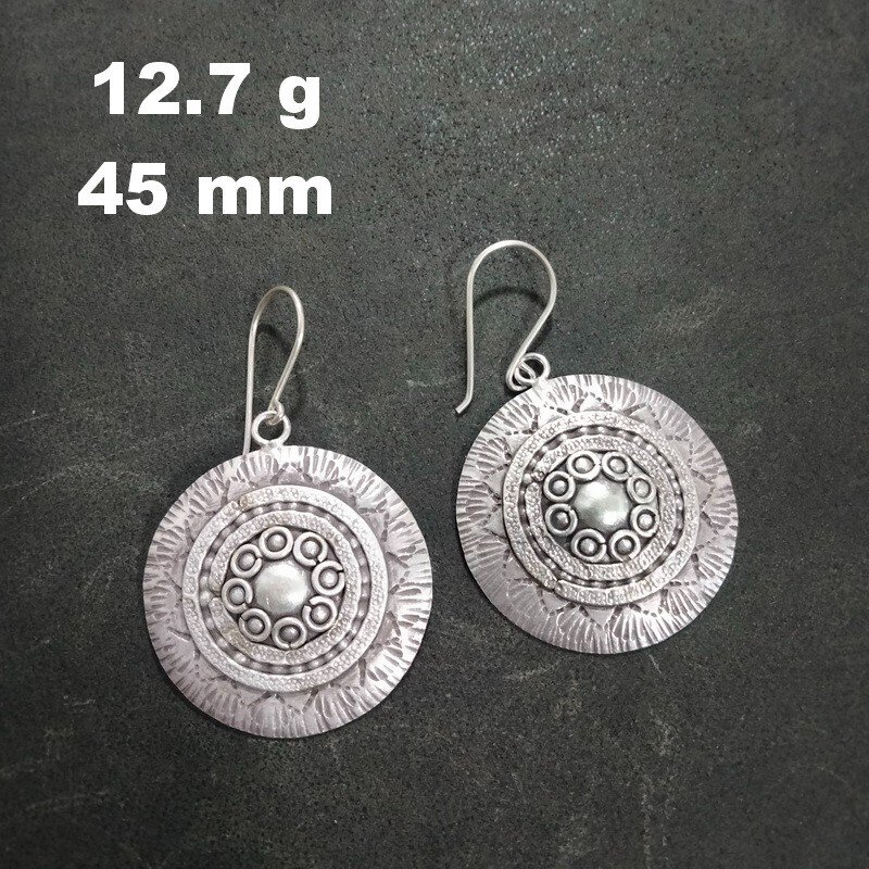 FINE SILVER EARRINGS 925 STERLING CRAFT Dangle 12g Vintage Round Tribal L1908