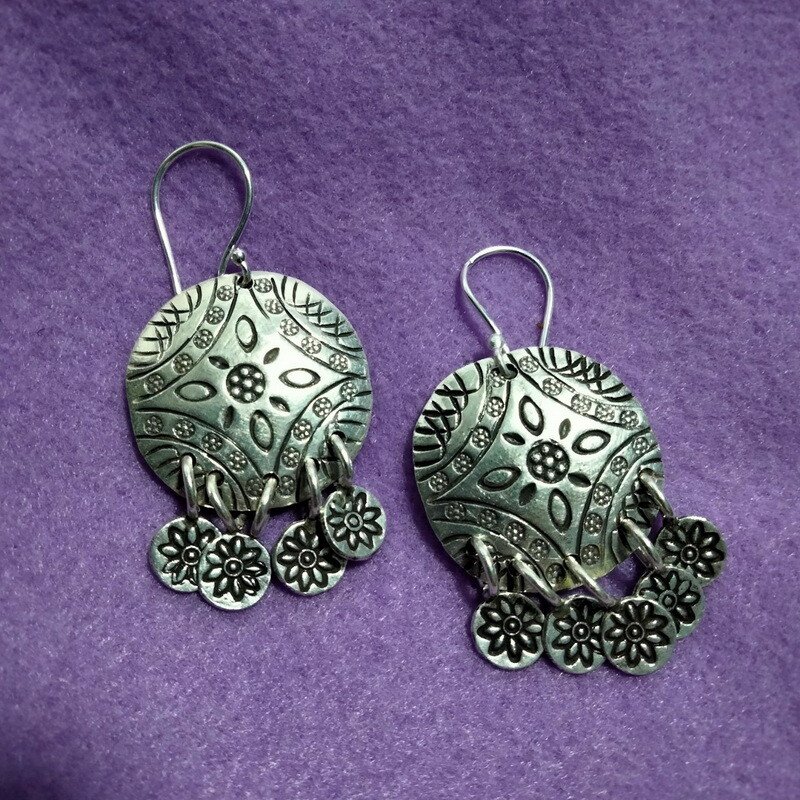 FINE SILVER EARRINGS 925 STERLING CRAFT VINTAGE TRIBAL JEWELRY WOMEN LOT1759