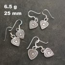 FINE SILVER EARRINGS VINTAGE CRAFT DANGLE ARTISAN 6g 3PRS LOVE HEART CHARM #E064