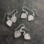 FINE SILVER EARRINGS VINTAGE CRAFT DANGLE ARTISAN 6g 3PRS LOVE HEART CHARM #E064