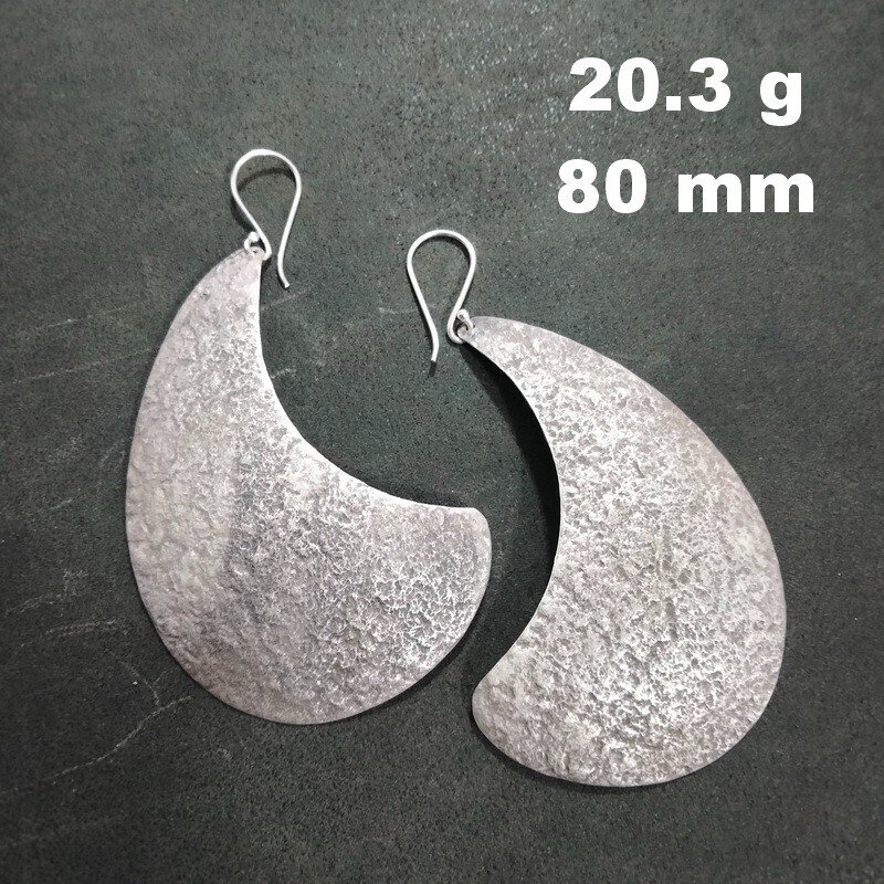 FINE SILVER EARRINGS 925 STERLING CRAFT Dangle 20g Rock Skin Curve L1906