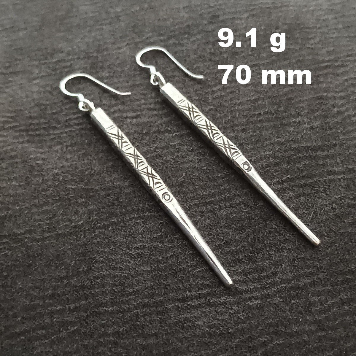 FINE SILVER EARRINGS VINTAGE CRAFT DANGLE ARTISAN 9g PIN STICK #E018