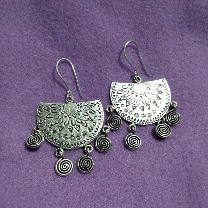 FINE SILVER EARRINGS 925 STERLING CRAFT VINTAGE TRIBAL JEWELRY WOMEN LOT1753