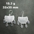 FINE SILVER EARRINGS 925 STERLING CRAFT Dangle 15g Curve Filigree Charms L1904