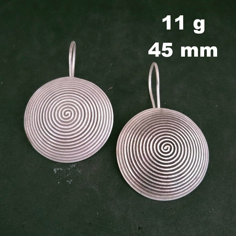 FINE SILVER EARRINGS 925 STERLING CRAFT Dangle 11g Hill Tribe Spiral Round 23213