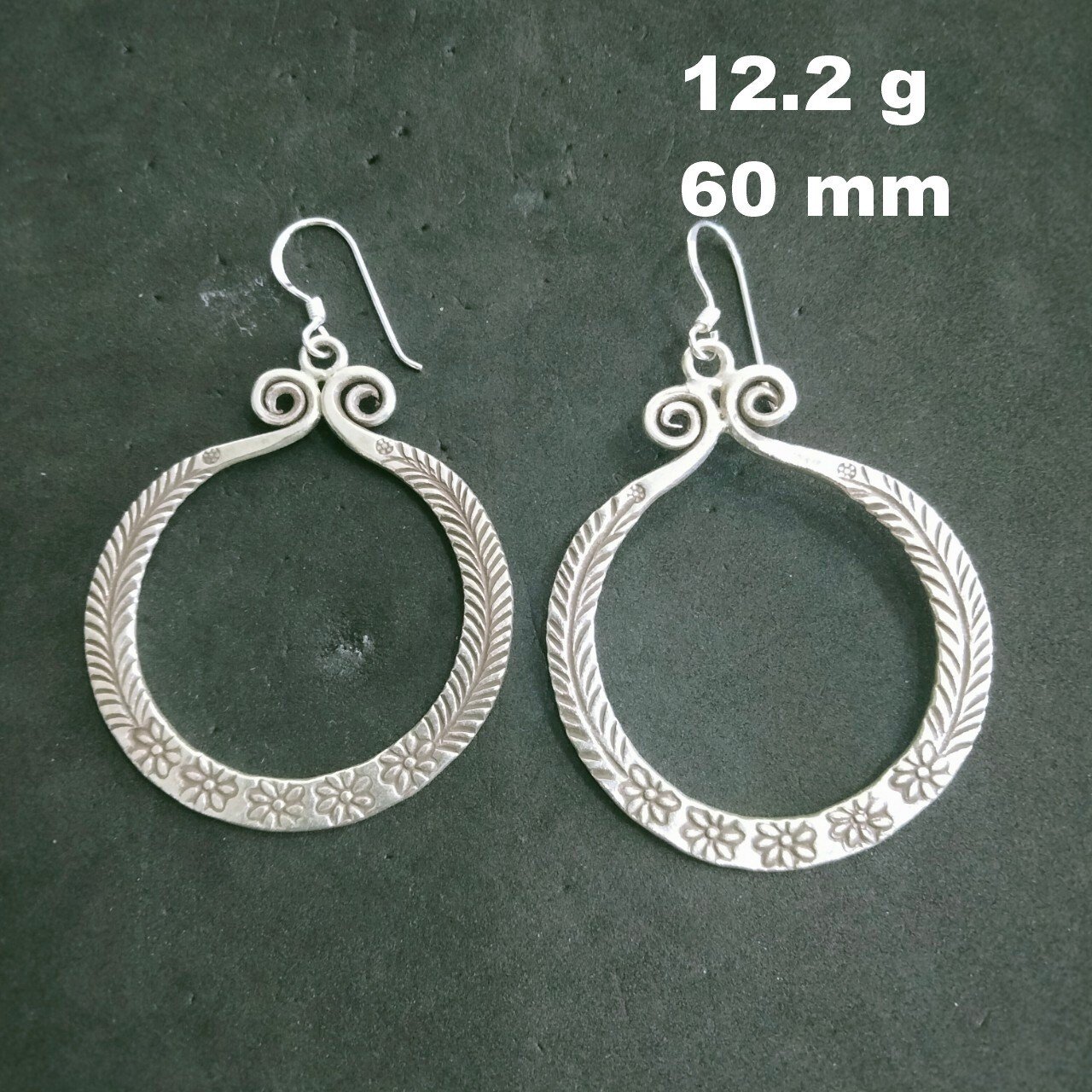 FINE SILVER EARRINGS 925 STERLING CRAFT Dangle 12g Vintage Hoop Tribal 23816