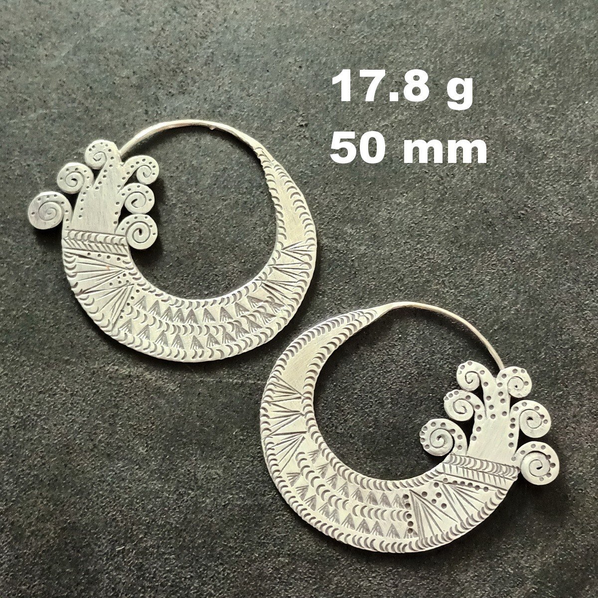 FINE SILVER EARRINGS VINTAGE CRAFT DANGLE ARTISAN 17g GIGANTIC ROUND HOOK #E004