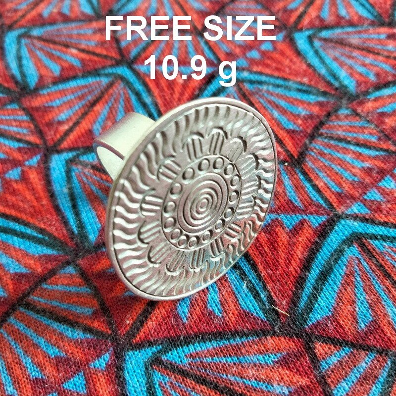 Fine Silver Rings Sterling 925 &euml;&deg;�&igrave;&sect;� Craft Free Size Big Round Vintage R641003
