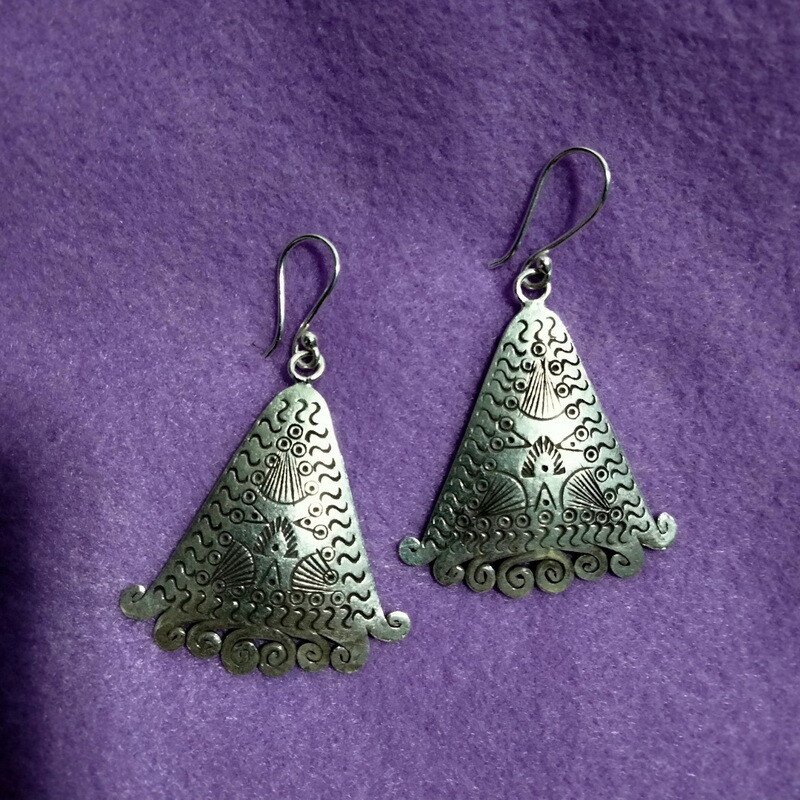 FINE SILVER EARRINGS 925 STERLING CRAFT VINTAGE TRIBAL JEWELRY WOMEN LOT1765