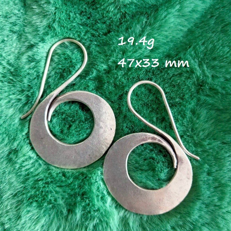 Fine Sterling Silver Earrings 925 Handcraft Tribal Jewelry Hoops Vintage ERA1208