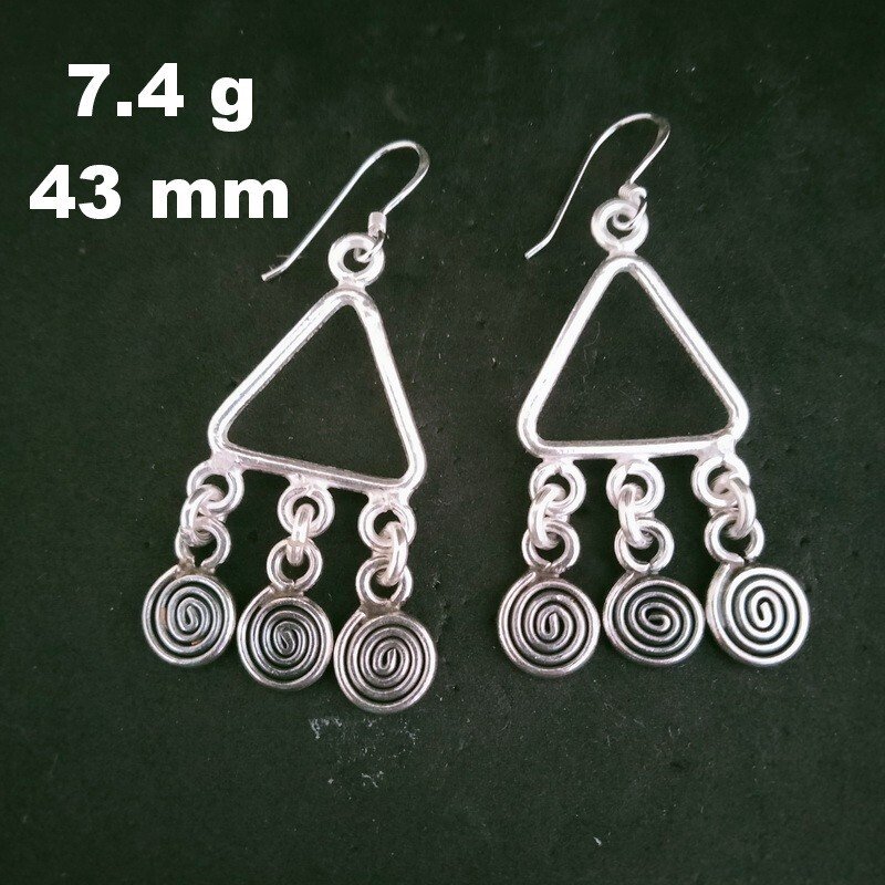 FINE SILVER EARRINGS 925 STERLING CRAFT Dangle 7g Filigree Triangle 23248