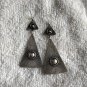 Fine Silver Earrings Sterling 925 Luxury Black Twin Triangle Scratch Dangle