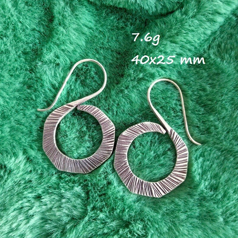 Fine Sterling Silver Earrings 925 Handcraft Tribal Jewelry Hoops Vintage ERA1210