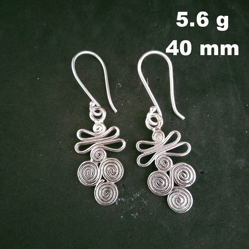 FINE SILVER EARRINGS 925 STERLING CRAFT Dangle 5g Hill Tribe Spiral Hook 23220