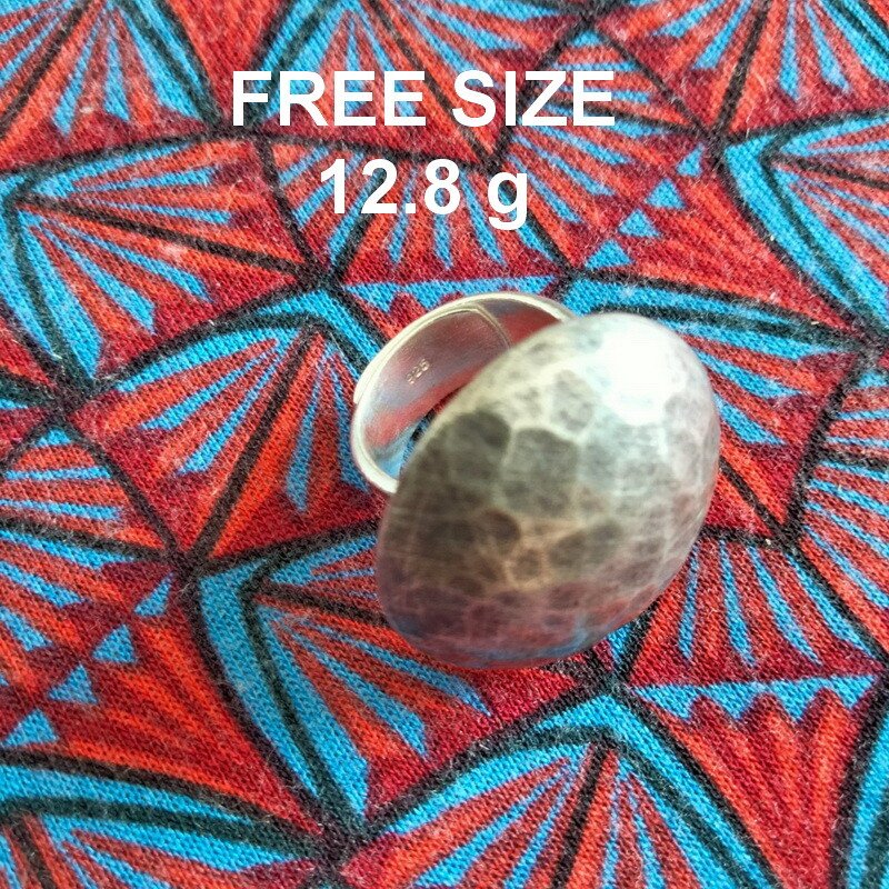 Fine Silver Rings Sterling 925 &euml;&deg;�&igrave;&sect;� Craft Free Size Hammer Round Vintage R641004