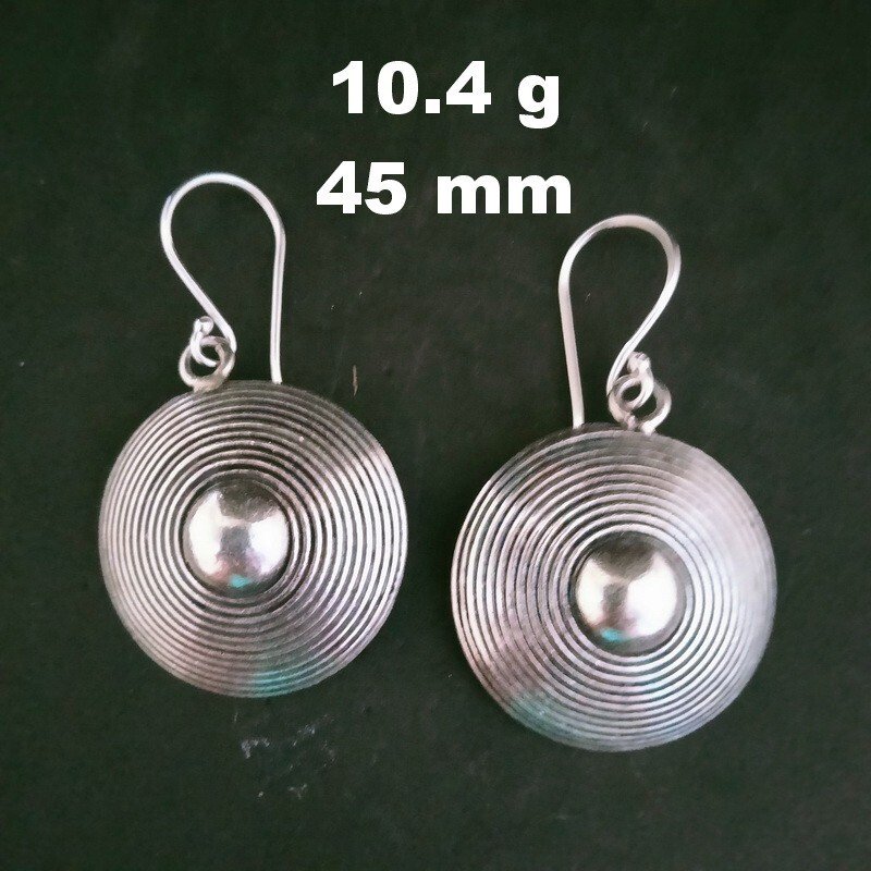 FINE SILVER EARRINGS 925 STERLING CRAFT Dangle 10g Hill Tribe Round Spiral 23221