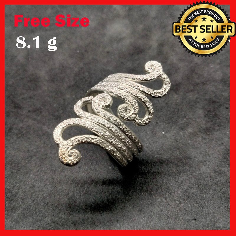 FINE SILVER RINGS 925 STERLING &atilde;�&ordf;&atilde;�&sup3;&atilde;�&deg; BAGUE ADJUSTABLE SIZE LUXURY SPLASH LONG RING