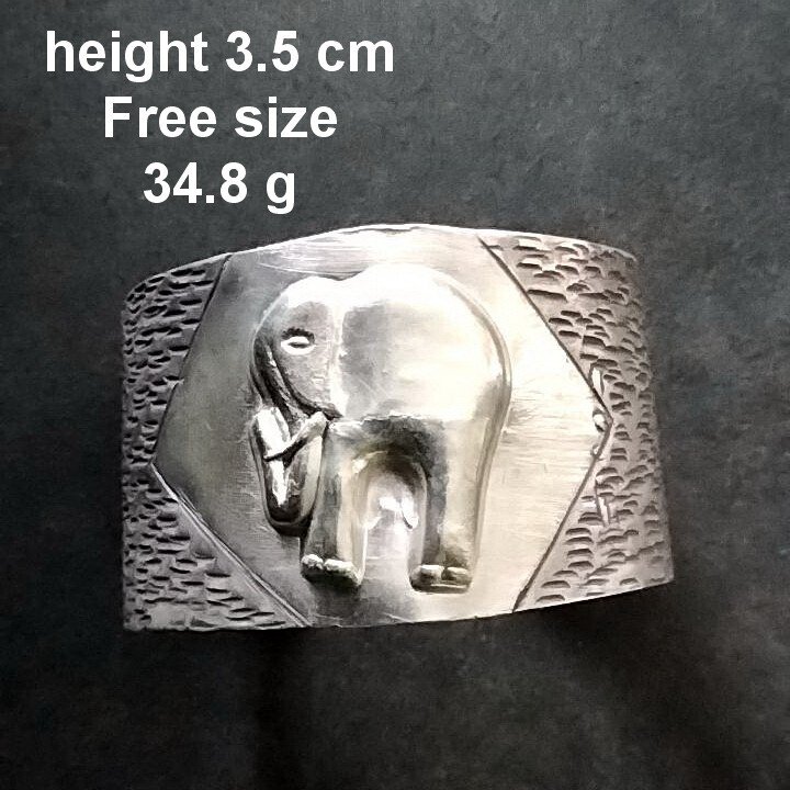 Fine Silver Bangles Sterling 925 Cuff Craft Free Size Vintage Elephant BA003