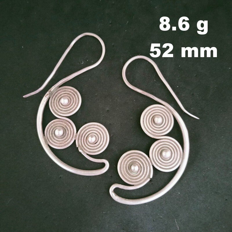 FINE SILVER EARRINGS 925 STERLING CRAFT Dangle 8g Hill Tribe Spiral Hook 23212