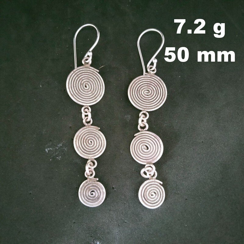 FINE SILVER EARRINGS 925 STERLING CRAFT Dangle 7g Hill Tribe Triple 23208