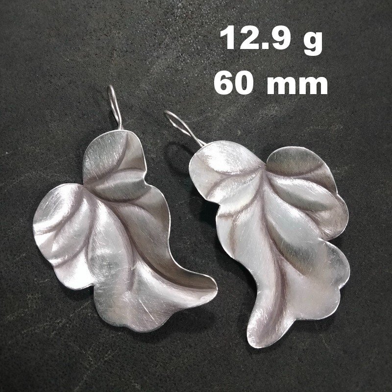 FINE SILVER EARRINGS 925 STERLING CRAFT Dangle 12g Big Nature Leaf L1910