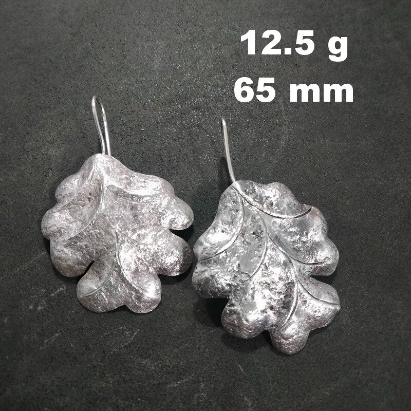 FINE SILVER EARRINGS 925 STERLING CRAFT Dangle 12g Dried Leaf Nature Theme L1912