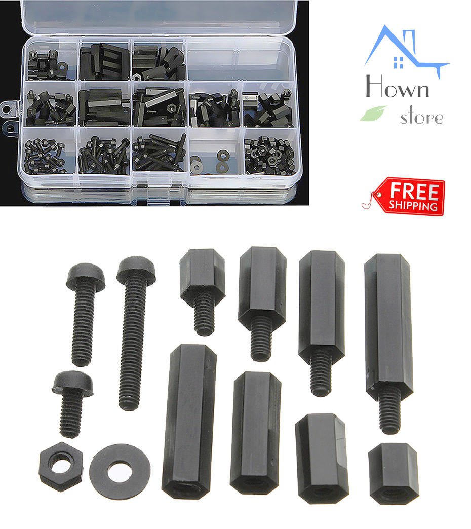 M3 Screw Black Hex Screw Nut Plastic PCB Standoff Assortment Kit M3NH2 POM DIY   The item is a set of 260pcs simple and practical M3 nylon hex screw nuts assortment in black color.  They are mainly made of durable hard nylon and plastic materials, and easy to install and use