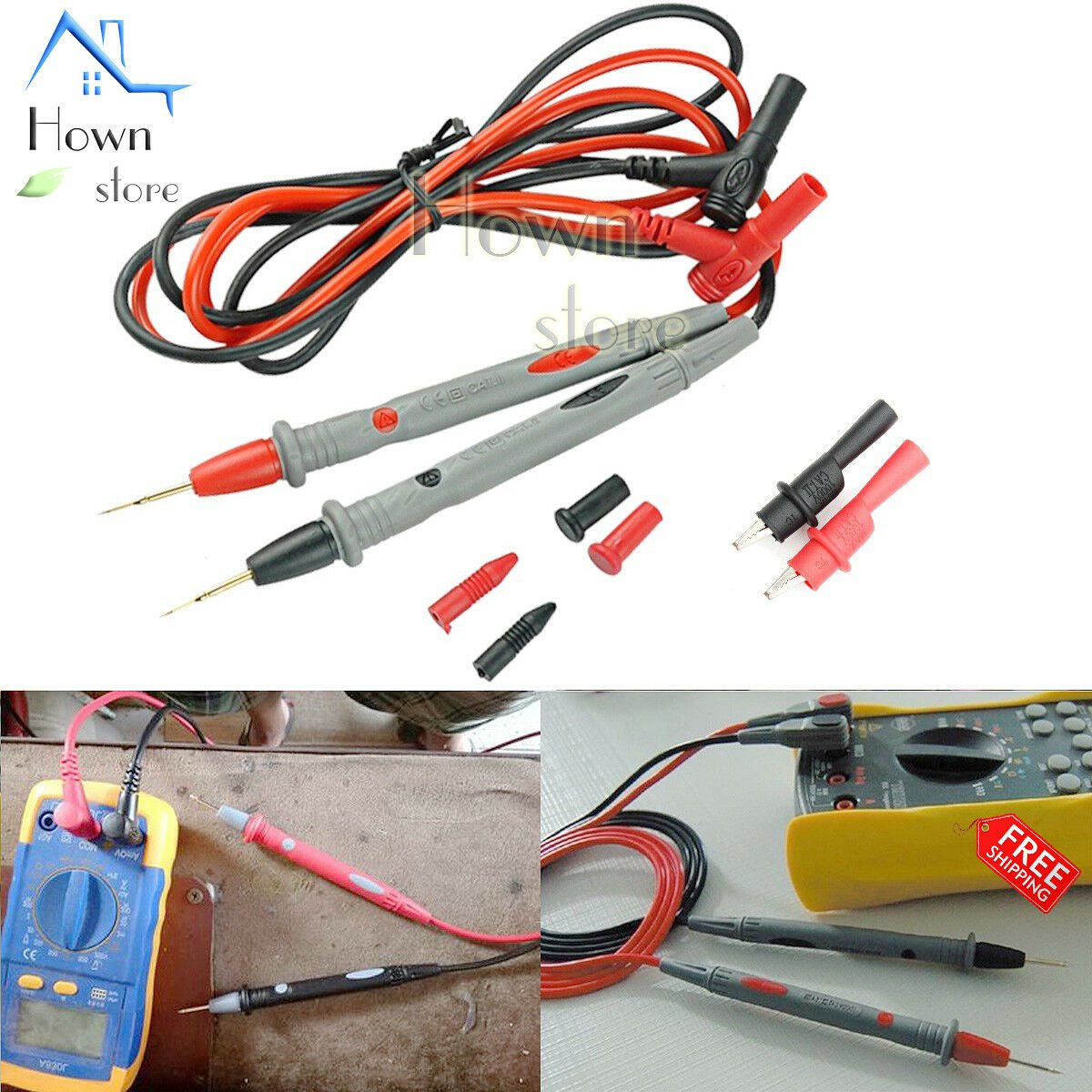 1000V 20A Ultra Sharp Alligator Clip Multimeter Probe Test Kit Banana Plug Probe