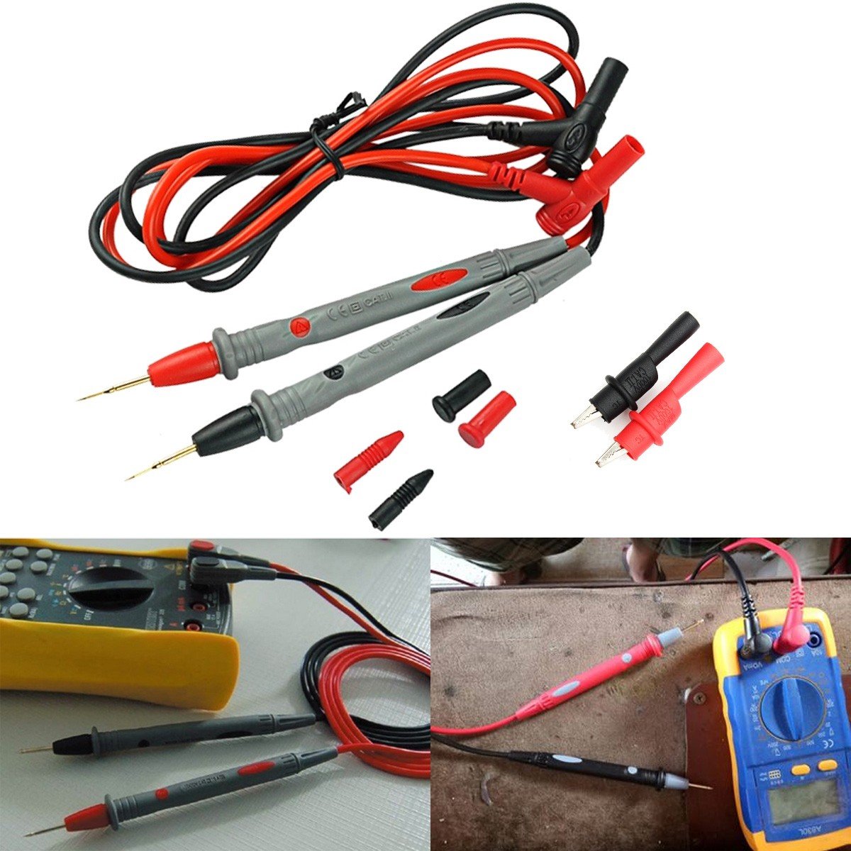 1000V 20A Ultra Sharp Alligator Clip Multimeter Test Probe Kit Banana
