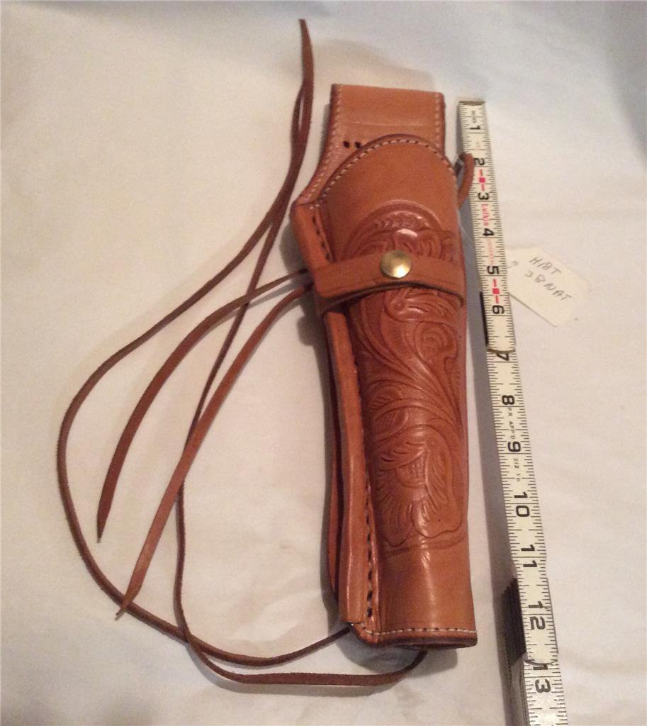 Cowboy Western Tooled Long Barrel Leather Gun Holster .38 Revolver RIGHT HANDED