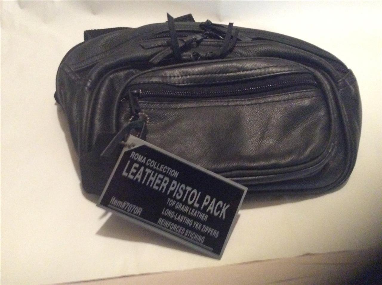 Roma Leather CCW Concealed Gun Handgun Fanny Waist Bag Holster Black Leather