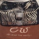 CW Hair on Hide Zebra Print Western Cowgirl Purse Handbag Rhinestone Cross