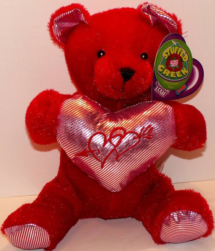 Beautiful BEAR Plush! Silver Hart! STUFFED GREEN! NEW!