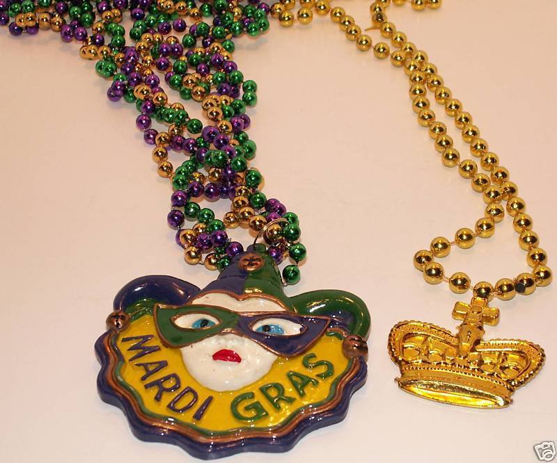 Lot Mardi Gras Necklaces Female Jester And Crown 1057