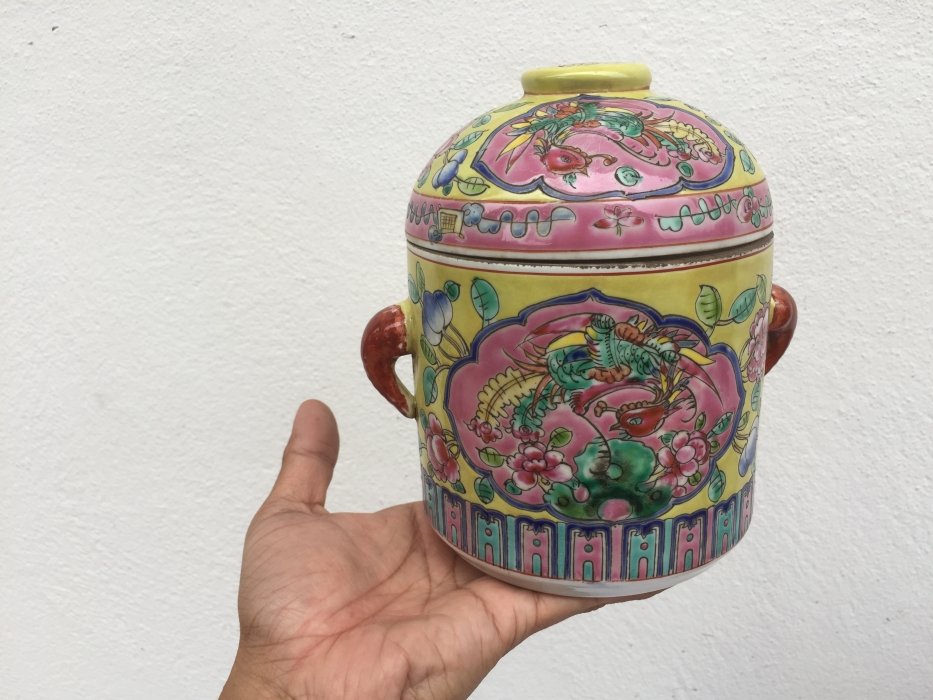 GINSENG SOUP COVERED BOWL Peonies & Phoenix Porcelain Box Nyonya Baba Kitchen