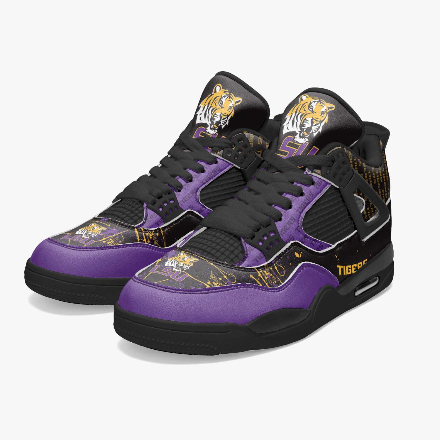 LSU Tigers High-Top Men Sneakers, Handcrafted Sports Fan Shoes, Stylish Footwear, AJ4 Style