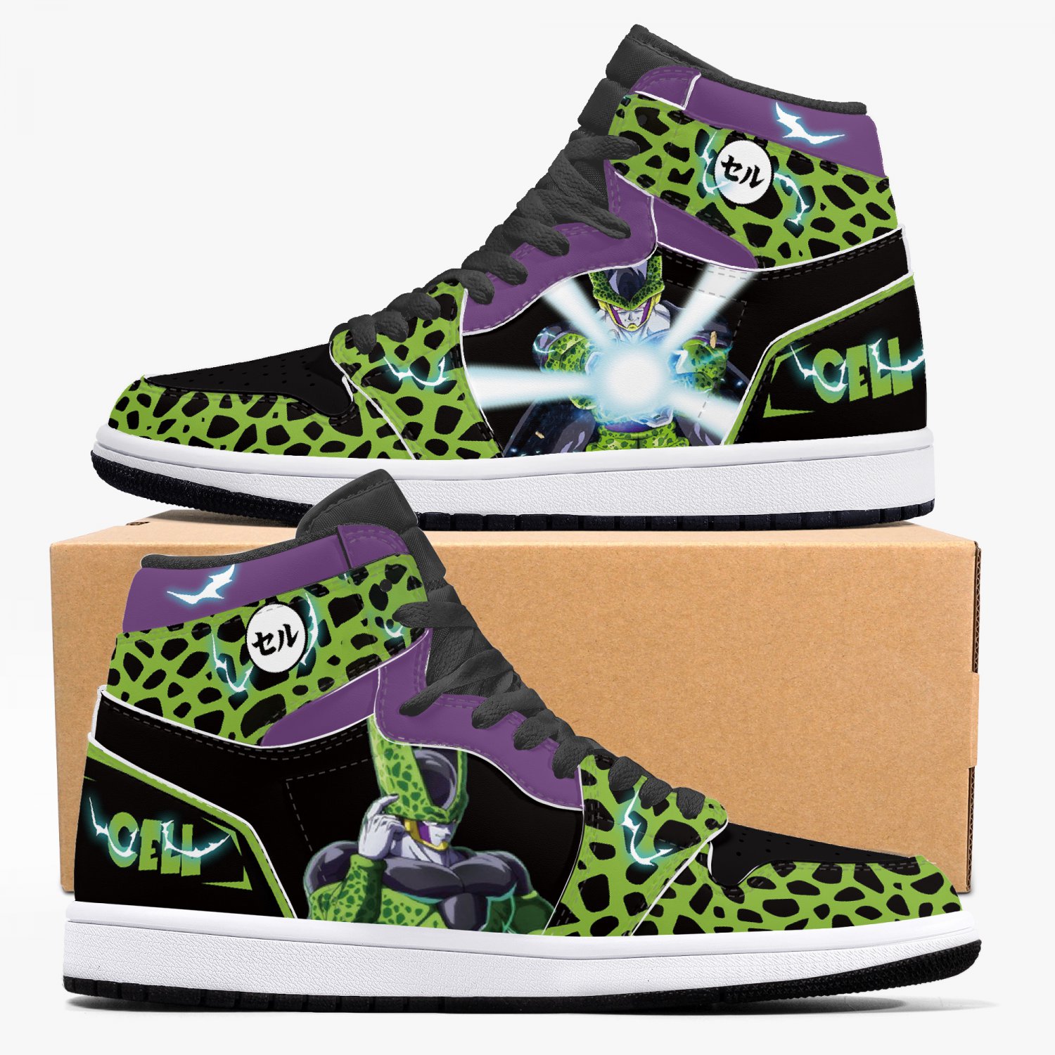 Perfect Cell Inspired Men High-Top Sneakers, Anime Villain Custom Shoes, Dragon Ball Trainers