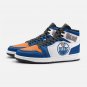 Edmonton Oilers Limited Edition Women High-Top Sneakers | Blue and Orange Team Emblem Leather Shoes