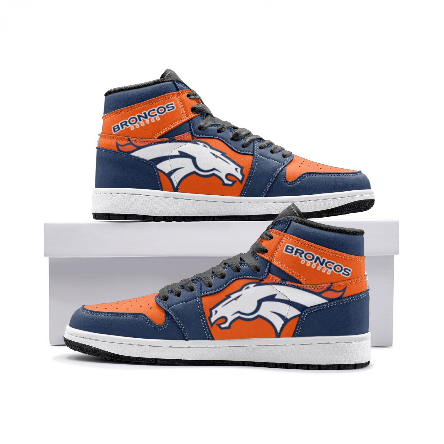 Denver Broncos Men High-Top Sneakers, NFL Team Inspired Fan Shoes, Stylish Football Fan Footwear