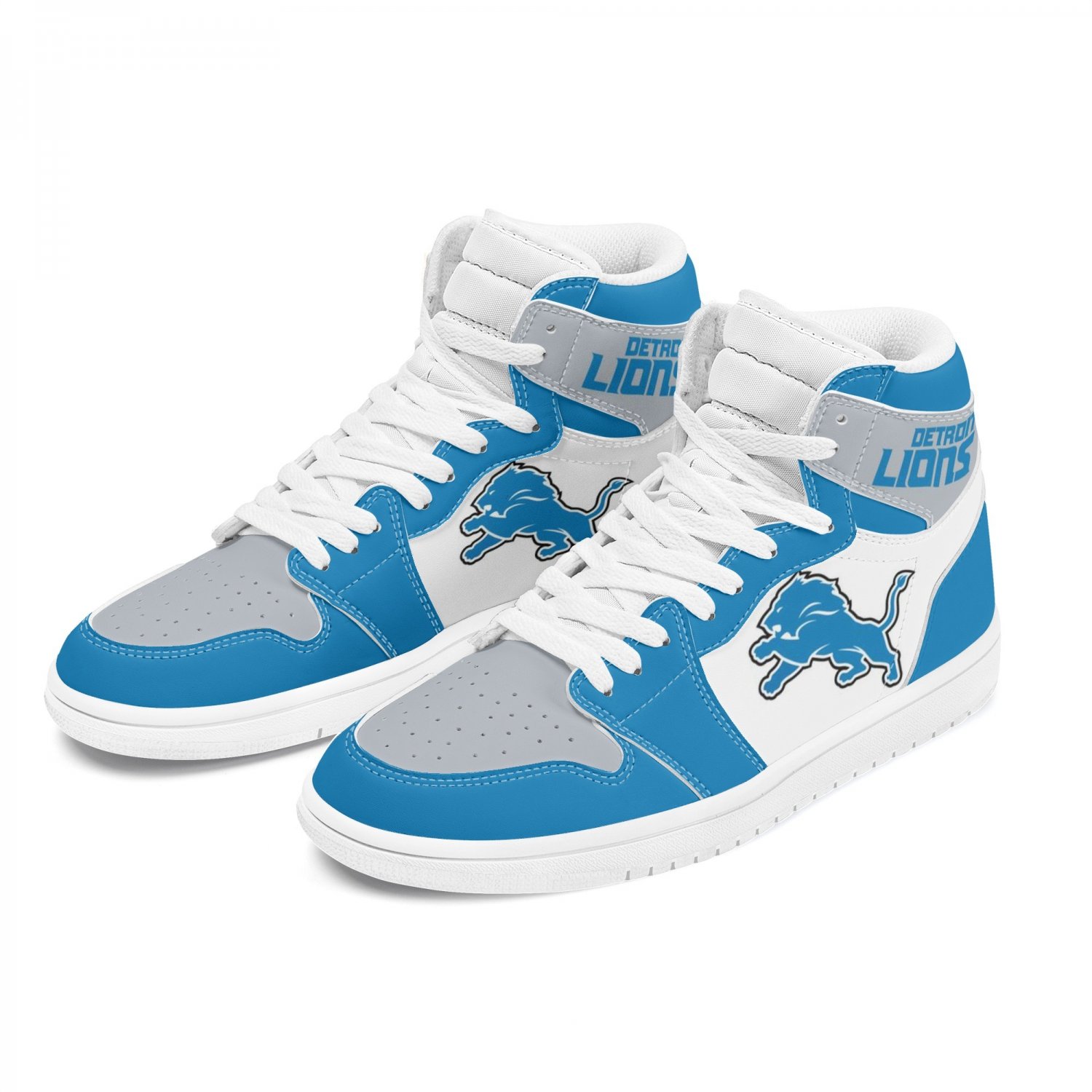 Detroit Lions Men High-Top Sneakers, Custom NFL Team Fan Shoes, Blue and White Unisex Fan Footwear