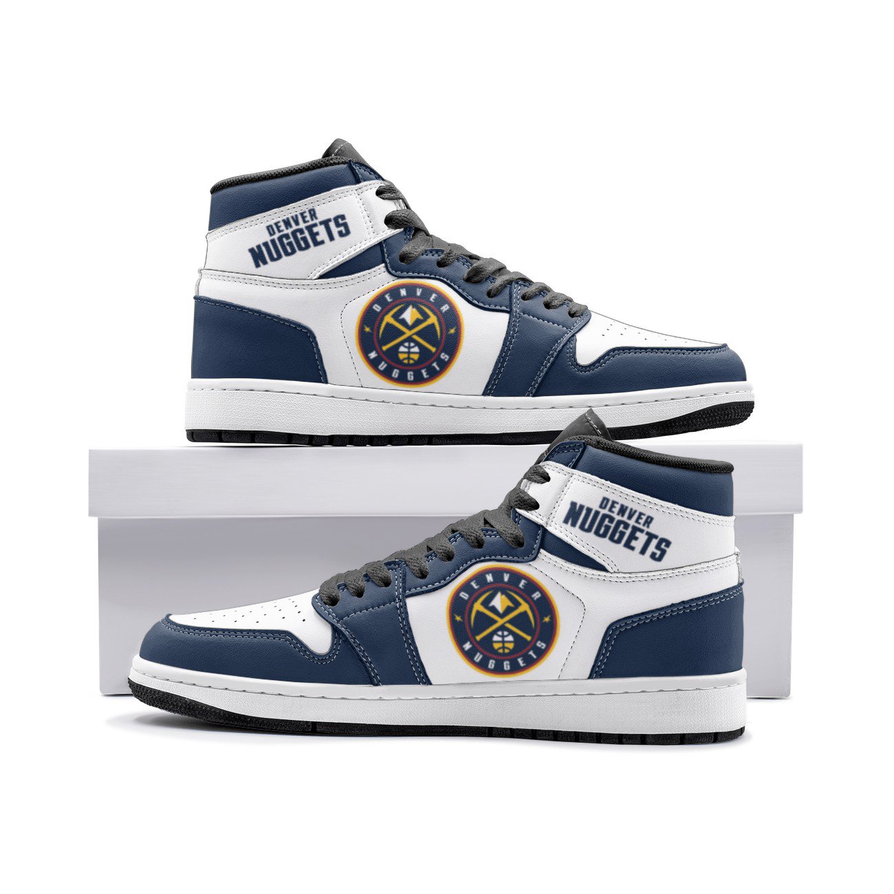 Denver Nuggets Men High-Top Sneakers, Custom NBA Team Fan Shoes, Navy and White Sports Footwear
