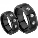 COI Black Tungsten Carbide Three-stone Band Ring - TG811