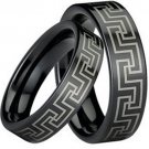 COI Black Tungsten Carbide Greek Key Wedding Band Ring-TG752