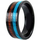COI Black Tungsten Carbide Ring With Wood & Turquoise-TG2156