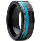 !COI Black Tungsten Carbide Deer Antler Turquoise Ring-TG1221