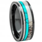 COI Black Tungsten Carbide Deer Antler Turquoise Ring-TG3402A