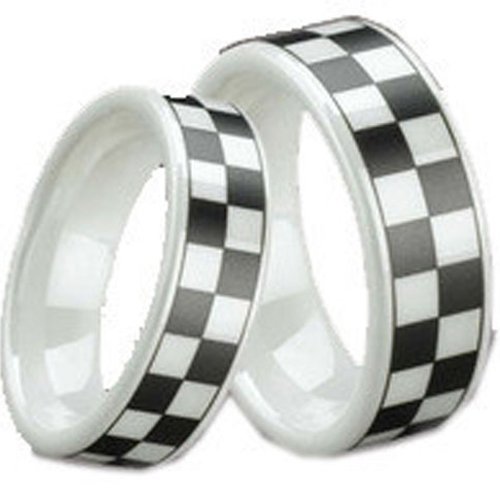 COI Ceramic Checkered Flag Wedding Band Ring - TG1296