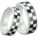 COI Ceramic Checkered Flag Wedding Band Ring - TG1296